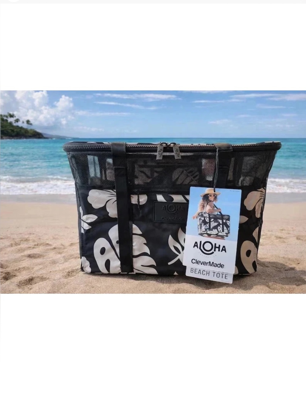 Aloha + CleverMade Collapsible Beach Tote Black
